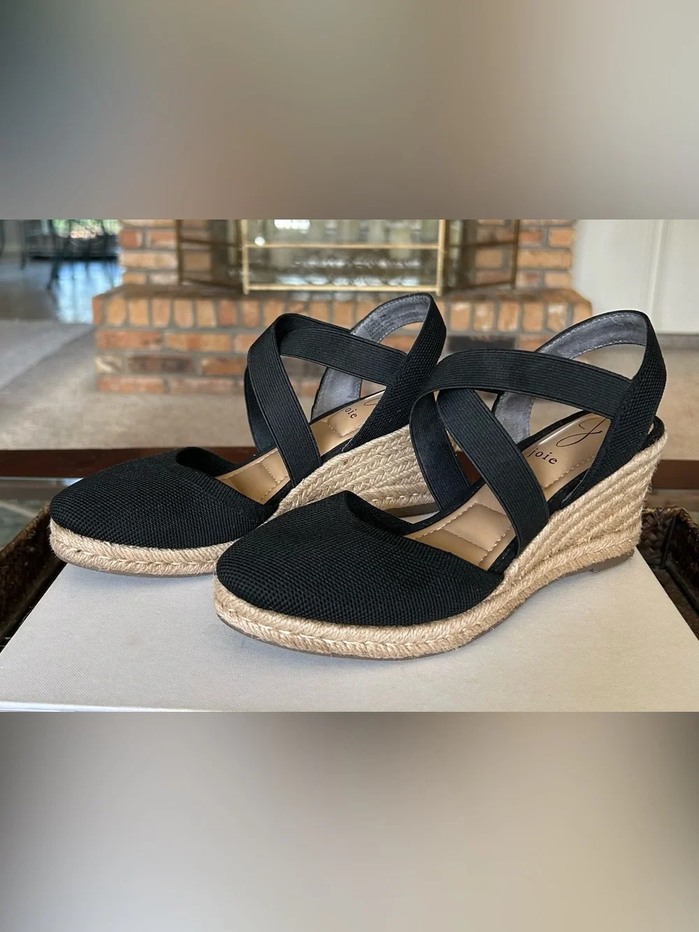 Joie Black Espadrille Wedge Sandals with Crisscross Straps